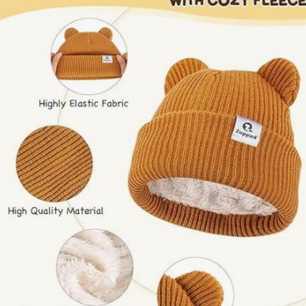 Toddler Beanie, Mittens and Scarf Set with Bear Ears - Picture 2 of 3